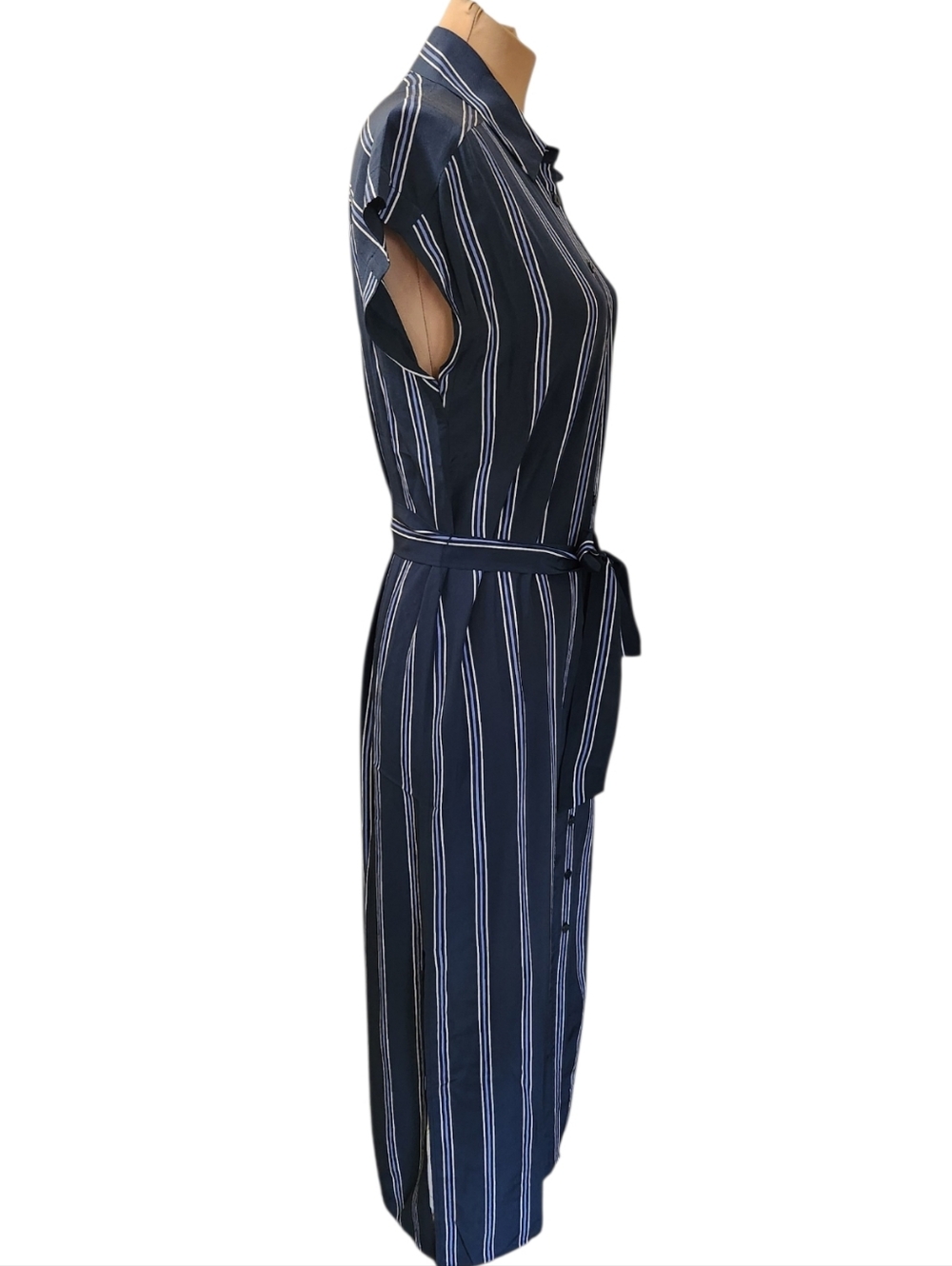CLUB MONACO Danielle 100% Silk Striped Midi Shirt Dress - Size 4 - Picture 4 of 14